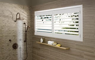 The Perfect Window Treatments for Bathrooms Near Southlake, Texas (TX) like Palm Beach Polysatin Shutter Material